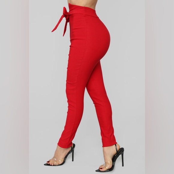 Fashion Nova Red Skinny Pants with Bow Detail - Picture 6 of 10
